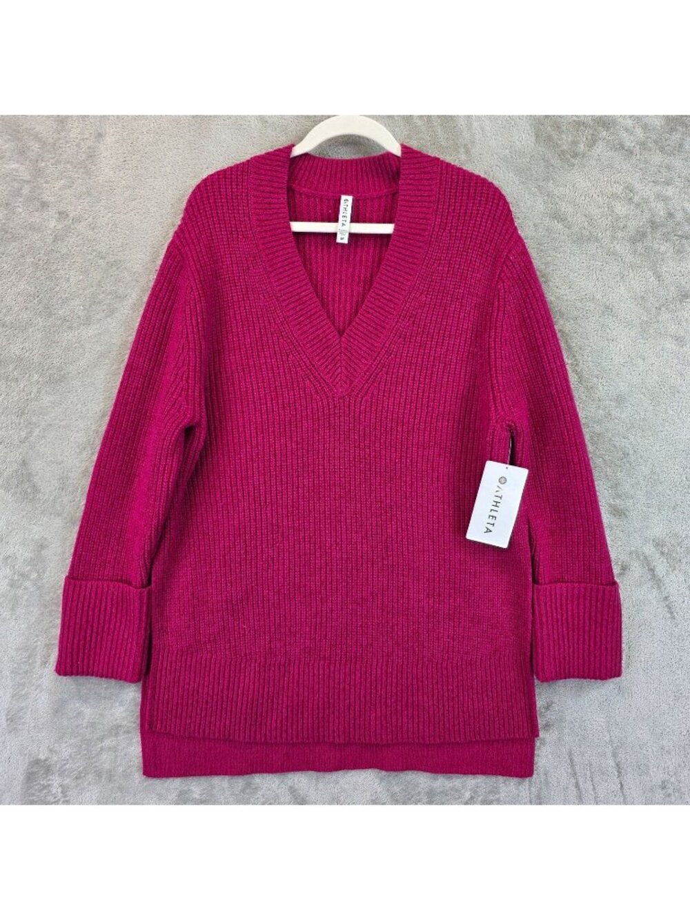 Athleta Sweater Womens M Pink Shasta V Neck Wool Blend Oversized Knit Tunic